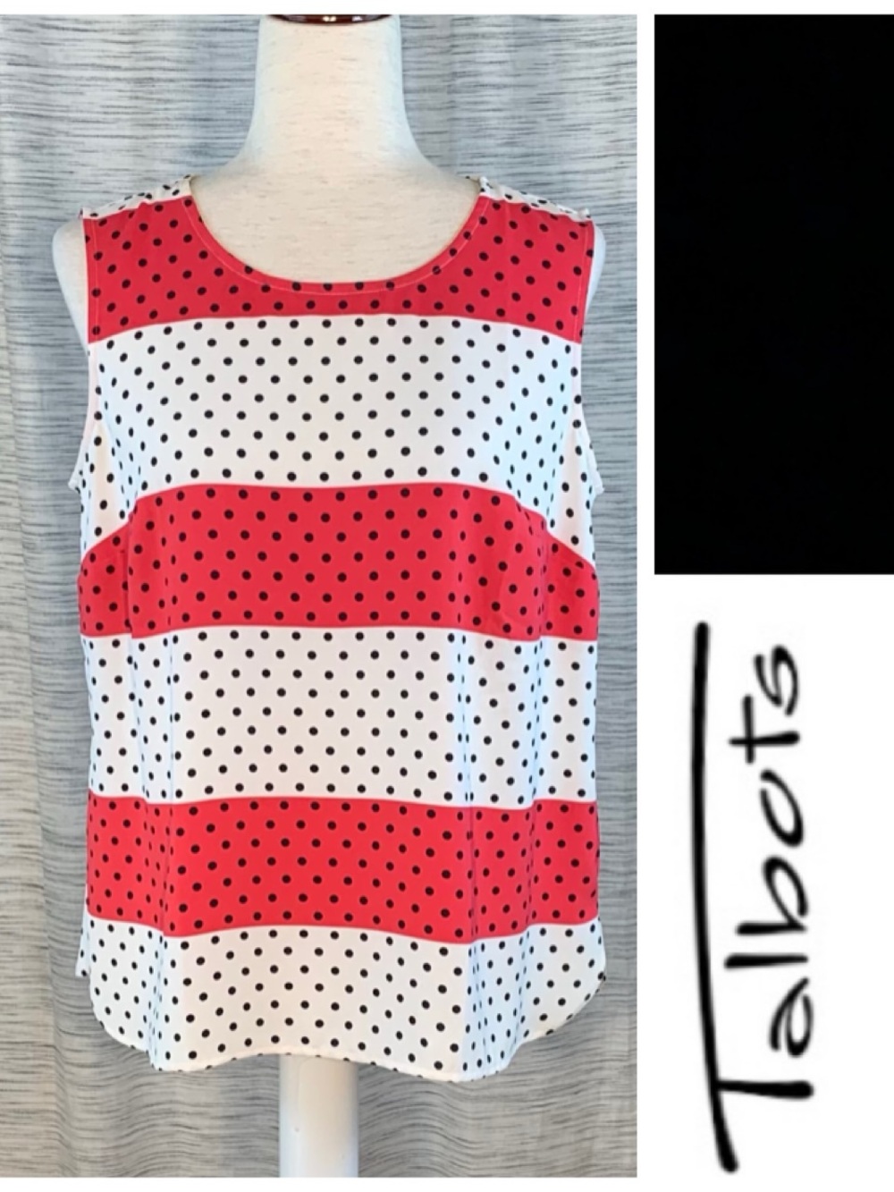 Talbots white and pink and blue polka dots top.